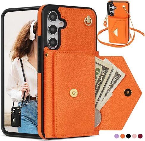 Crossbody Wallet Case for Samsung Galaxy S24, Leather Flip Phone Cover for Samsung S24 with Credit Card Holder, Folio Shockproof Purse Case with Detachable Strap for Women Girl (Black) in Saudi Arabia