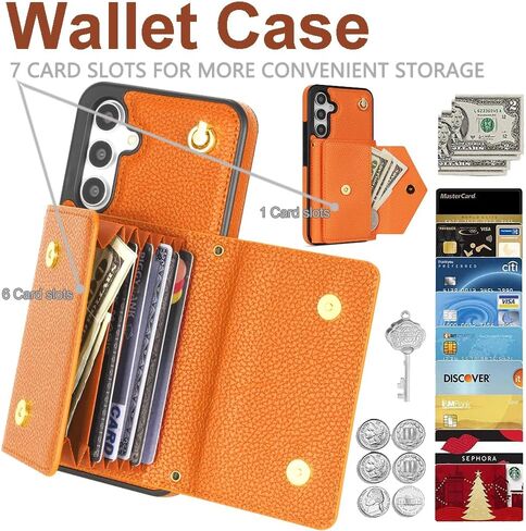 Crossbody Wallet Case for Samsung Galaxy S24, Leather Flip Phone Cover for Samsung S24 with Credit Card Holder, Folio Shockproof Purse Case with Detachable Strap for Women Girl (Black) in Saudi Arabia