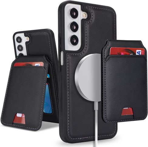 Samsung Galaxy S22 case with Credit Card Holder mag Safe, Galaxy S22 Phone Leather Case Wallet for Women Compatible mag Safe Wallet Detachable 2-in-1 for Men-Black in Saudi Arabia