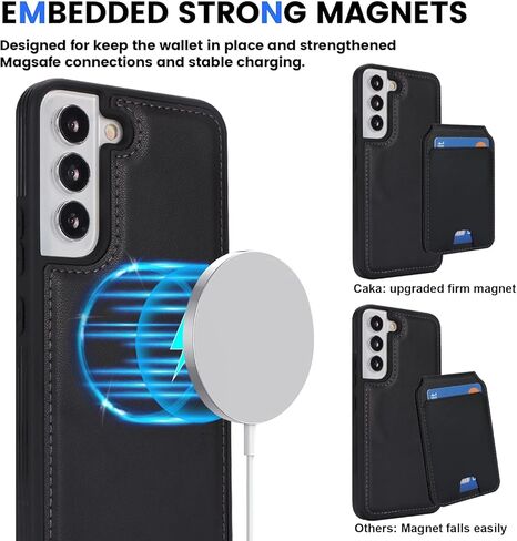 Samsung Galaxy S22 case with Credit Card Holder mag Safe, Galaxy S22 Phone Leather Case Wallet for Women Compatible mag Safe Wallet Detachable 2-in-1 for Men-Black in Saudi Arabia