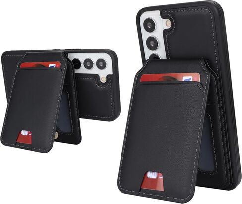 Samsung Galaxy S22 case with Credit Card Holder mag Safe, Galaxy S22 Phone Leather Case Wallet for Women Compatible mag Safe Wallet Detachable 2-in-1 for Men-Black in Saudi Arabia