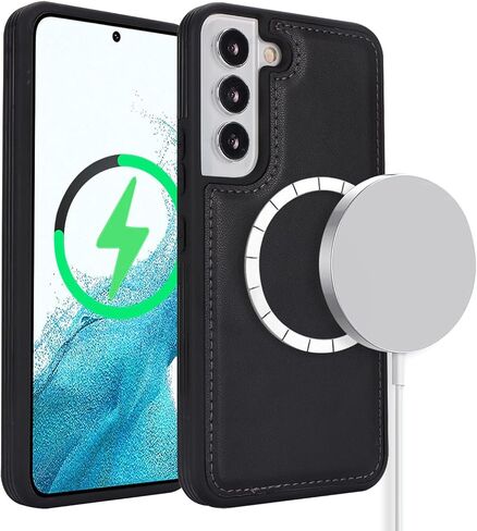 Samsung Galaxy S22 case with Credit Card Holder mag Safe, Galaxy S22 Phone Leather Case Wallet for Women Compatible mag Safe Wallet Detachable 2-in-1 for Men-Black in Saudi Arabia