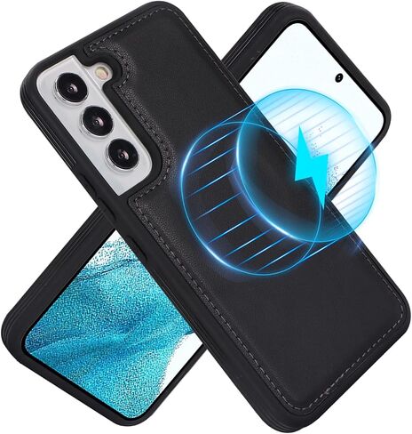 Samsung Galaxy S22 case with Credit Card Holder mag Safe, Galaxy S22 Phone Leather Case Wallet for Women Compatible mag Safe Wallet Detachable 2-in-1 for Men-Black in Saudi Arabia