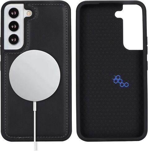 Samsung Galaxy S22 case with Credit Card Holder mag Safe, Galaxy S22 Phone Leather Case Wallet for Women Compatible mag Safe Wallet Detachable 2-in-1 for Men-Black in Saudi Arabia