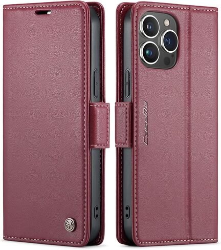 Wallet Case for Apple iPhone 15 Pro Phone Case with Purse Card Holder RFID Blocking Stand Folio Book Folding Flip Case Leather Cover Men Women Shockproof - Burgundy in Saudi Arabia