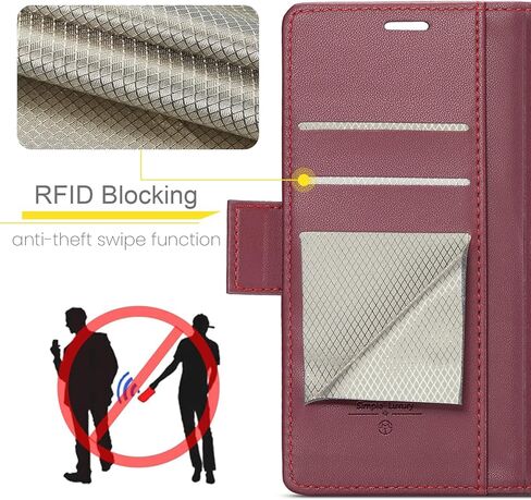 Wallet Case for Apple iPhone 15 Pro Phone Case with Purse Card Holder RFID Blocking Stand Folio Book Folding Flip Case Leather Cover Men Women Shockproof - Burgundy in Saudi Arabia