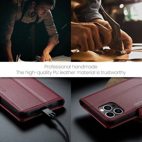 Wallet Case for Apple iPhone 15 Pro Phone Case with Purse Card Holder RFID Blocking Stand Folio Book Folding Flip Case Leather Cover Men Women Shockproof - Burgundy in Saudi Arabia