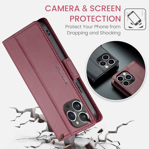Wallet Case for Apple iPhone 15 Pro Phone Case with Purse Card Holder RFID Blocking Stand Folio Book Folding Flip Case Leather Cover Men Women Shockproof - Burgundy in Saudi Arabia