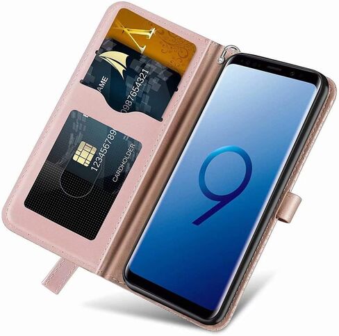 MEUPZZK Wallet Case for Samsung Galaxy S9, Embossed Tree Premium PU Leather [Folio Flip][Kickstand][Card Slots][Wrist Strap][5.8 inch] Phone Cover for Samsung Galaxy S9 (R-Rose) in Saudi Arabia