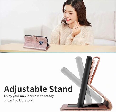 MEUPZZK Wallet Case for Samsung Galaxy S9, Embossed Tree Premium PU Leather [Folio Flip][Kickstand][Card Slots][Wrist Strap][5.8 inch] Phone Cover for Samsung Galaxy S9 (R-Rose) in Saudi Arabia