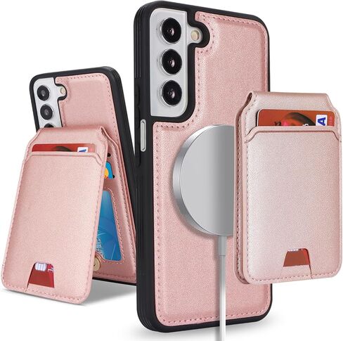 Samsung Galaxy S22 case with Credit Card Holder mag Safe, Galaxy S22 Phone Leather Case Wallet for Women Compatible mag Safe Wallet Detachable 2-in-1 for Men-Black in Saudi Arabia