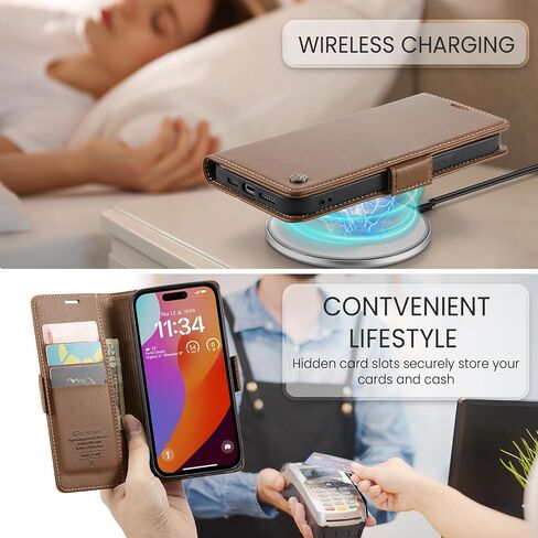 Wallet Case for Apple iPhone 15 Pro Phone Case with Purse Card Holder RFID Blocking Stand Folio Book Folding Flip Case Leather Cover Men Women Shockproof - Burgundy in Saudi Arabia