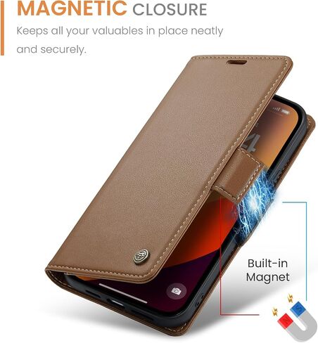 Wallet Case for Apple iPhone 15 Pro Phone Case with Purse Card Holder RFID Blocking Stand Folio Book Folding Flip Case Leather Cover Men Women Shockproof - Burgundy in Saudi Arabia
