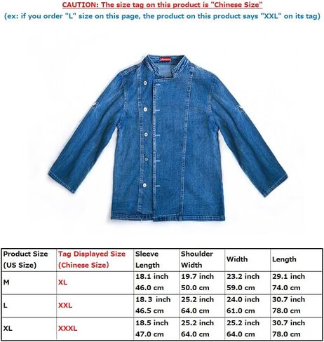 Unisex Denim Roll Up Long Sleeve Chef Coat, Button Down Chef Jacket, Kitchen & Restaurant Work Uniform in Saudi Arabia
