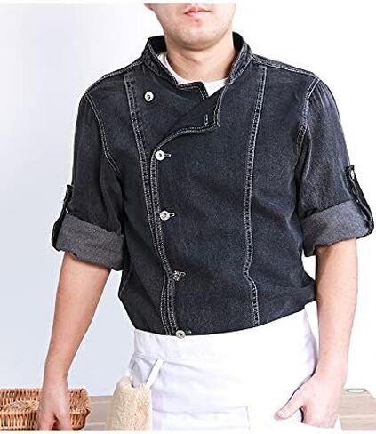 Unisex Denim Roll Up Long Sleeve Chef Coat, Button Down Chef Jacket, Kitchen & Restaurant Work Uniform in Saudi Arabia