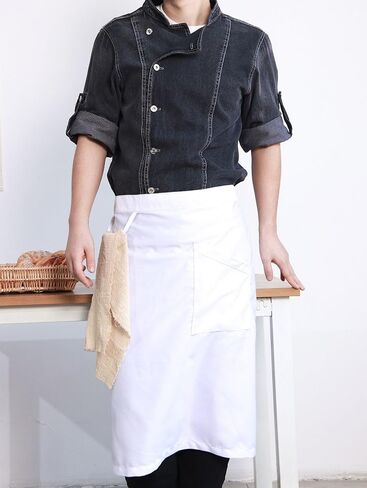 Unisex Denim Roll Up Long Sleeve Chef Coat, Button Down Chef Jacket, Kitchen & Restaurant Work Uniform in Saudi Arabia