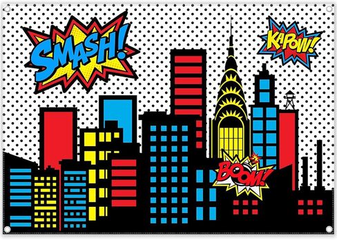 7x5ft Superhero Cityscape Photography Backdrop Skyline Buildings City Boom Background Kids Birthday Banner Party Baby Shower Decorations Photo Props in Saudi Arabia