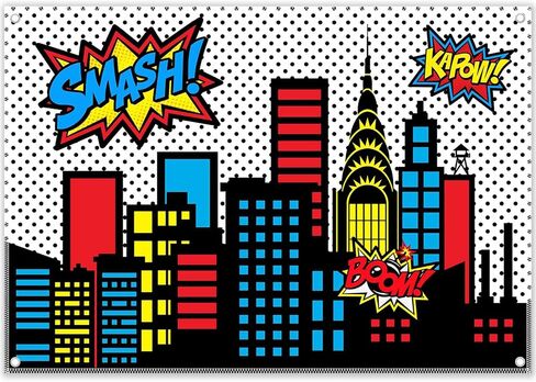 7x5ft Superhero Cityscape Photography Backdrop Skyline Buildings City Boom Background Kids Birthday Banner Party Baby Shower Decorations Photo Props in Saudi Arabia