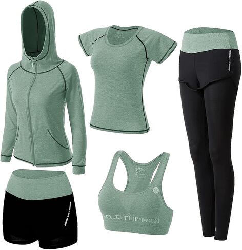 ZETIY Women's 5pcs Sport Suits Fitness Yoga Running Athletic Tracksuits in Saudi Arabia