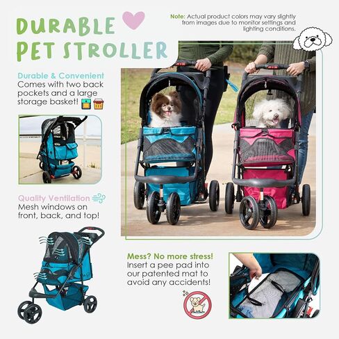 Petique Durable Pet Stroller, Easy Fold, Quality mesh windows, Large Storage Basket, Secure Cup Holder Tray, for Small to Medium Dog, Cat, Bunny, Supports pets up to 55LBS - BLACK CAMO in Kuwait