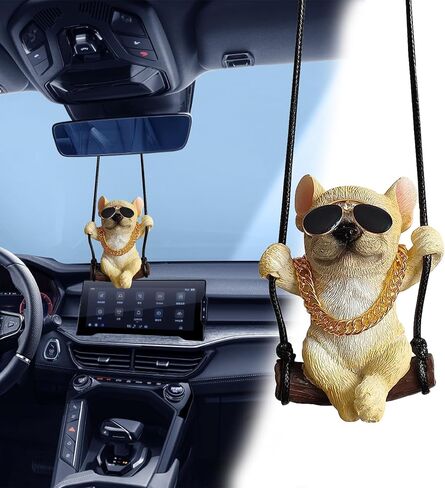 ملحقات تعليق السيارة، زينة معلقة للسيارة البلدغ الفرنسي، ملحقات تعليق مرآة السيارة، زينة معلقة للسيارة البلدغ الفرنسي، ملحقات السيارة ديكور داخلي للسيارة للرجال والنساء (أبيض) in Kuwait