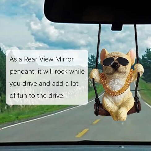 ملحقات تعليق السيارة، زينة معلقة للسيارة البلدغ الفرنسي، ملحقات تعليق مرآة السيارة، زينة معلقة للسيارة البلدغ الفرنسي، ملحقات السيارة ديكور داخلي للسيارة للرجال والنساء (أبيض) in Kuwait