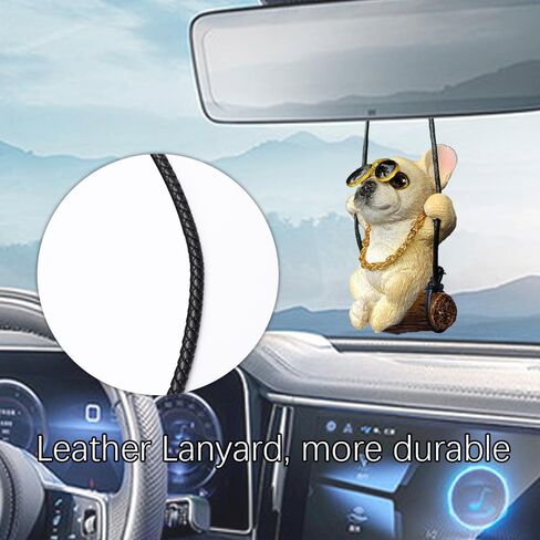 ملحقات تعليق السيارة، زينة معلقة للسيارة البلدغ الفرنسي، ملحقات تعليق مرآة السيارة، زينة معلقة للسيارة البلدغ الفرنسي، ملحقات السيارة ديكور داخلي للسيارة للرجال والنساء (أبيض) in Kuwait