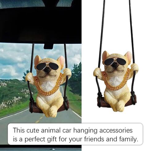 ملحقات تعليق السيارة، زينة معلقة للسيارة البلدغ الفرنسي، ملحقات تعليق مرآة السيارة، زينة معلقة للسيارة البلدغ الفرنسي، ملحقات السيارة ديكور داخلي للسيارة للرجال والنساء (أبيض) in Kuwait