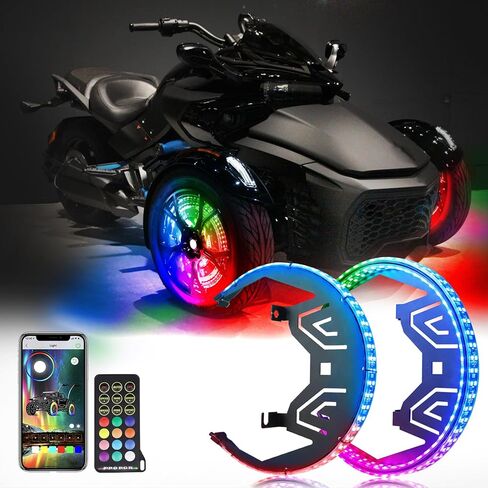 أضواء حلقة العجلة تناسب جميع موديلات Cam-Am Spyder F3 2017-2024 Spyder F3-S F3-T F3 مصابيح LED ملونة للمطاردة المحدودة مع بلوتوث وجهاز تحكم عن بعد in Kuwait