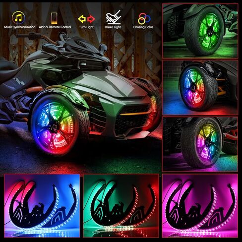 أضواء حلقة العجلة تناسب جميع موديلات Cam-Am Spyder F3 2017-2024 Spyder F3-S F3-T F3 مصابيح LED ملونة للمطاردة المحدودة مع بلوتوث وجهاز تحكم عن بعد in Kuwait
