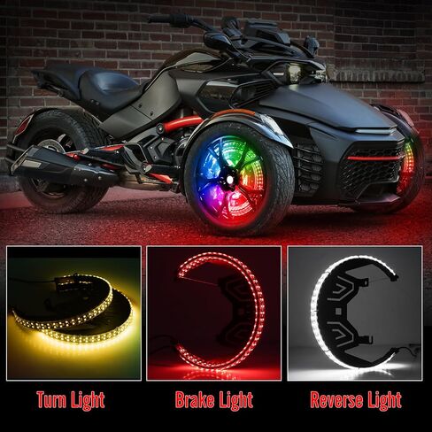 أضواء حلقة العجلة تناسب جميع موديلات Cam-Am Spyder F3 2017-2024 Spyder F3-S F3-T F3 مصابيح LED ملونة للمطاردة المحدودة مع بلوتوث وجهاز تحكم عن بعد in Kuwait