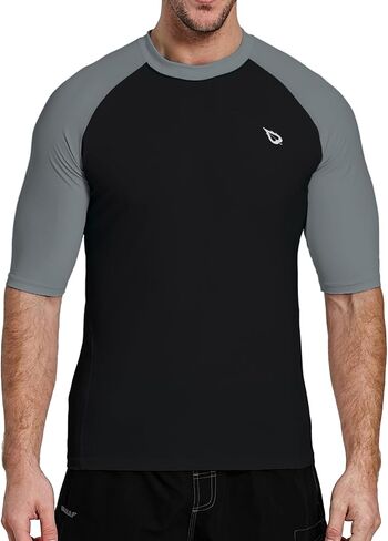 BALEAF Men's Rash Guard Short Sleeve Swim Shirt UPF 50+ Sun Protection Quick Dry Compression Shirt Rashguard Grey/Black L in Saudi Arabia