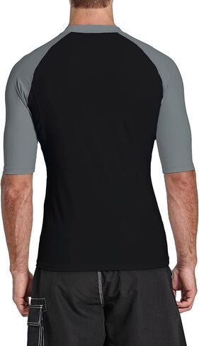 BALEAF Men's Rash Guard Short Sleeve Swim Shirt UPF 50+ Sun Protection Quick Dry Compression Shirt Rashguard Grey/Black L in Saudi Arabia