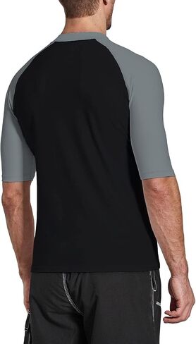 BALEAF Men's Rash Guard Short Sleeve Swim Shirt UPF 50+ Sun Protection Quick Dry Compression Shirt Rashguard Grey/Black L in Saudi Arabia