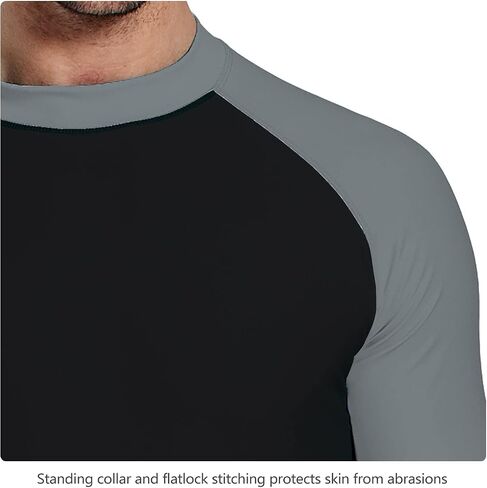 BALEAF Men's Rash Guard Short Sleeve Swim Shirt UPF 50+ Sun Protection Quick Dry Compression Shirt Rashguard Grey/Black L in Saudi Arabia