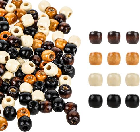 200 قطعة من الخرز الخشبي ذو الفتحات الكبيرة، 4 ألوان من الخرز الخشبي الطبيعي، خرز مكرامية خشبي، خرز جديلة الشعر لضفائر الشعر، صناعة القلادة، 12 × 11 مم in Saudi Arabia