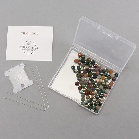 مجموعة شجرة الكرز | 100 قطعة 6 مللي متر خرز دائري من أحجار التورمالين الأسود لصنع المجوهرات | يشتمل على صندوق تخزين، وخيط مطاطي، وإبر in Kuwait