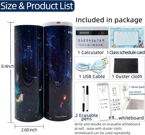 مقلمة قابلة للقفل مع آلة حاسبة، شكل أسطواني قائم، صندوق قلم متعدد الوظائف بقفل بكلمة مرور، منظم مكتب القفل، أنماط لطيفة للفتيات والأولاد والأطفال واللوازم المدرسية (الفراولة) in Kuwait