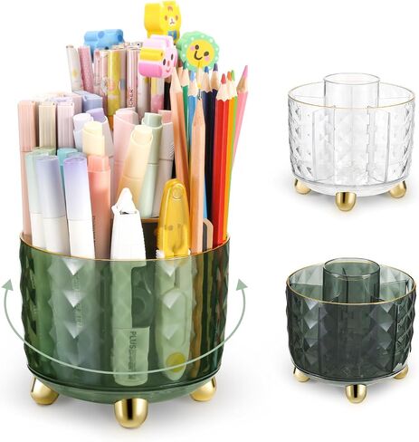 Pencil Pen Holder for Desk, 360 Rotating Pencil Pen Holder Desk Organizer, 6 Slots Spinning Pencil Cup Pen Organizer for Office, School, Home, Clear in Saudi Arabia