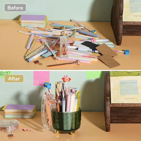 Pencil Pen Holder for Desk, 360 Rotating Pencil Pen Holder Desk Organizer, 6 Slots Spinning Pencil Cup Pen Organizer for Office, School, Home, Clear in Saudi Arabia