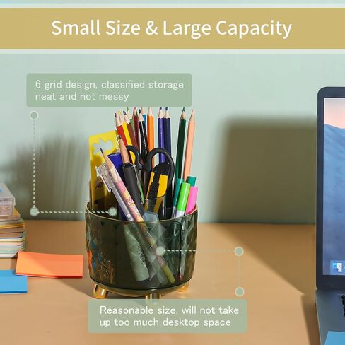 Pencil Pen Holder for Desk, 360 Rotating Pencil Pen Holder Desk Organizer, 6 Slots Spinning Pencil Cup Pen Organizer for Office, School, Home, Clear in Saudi Arabia