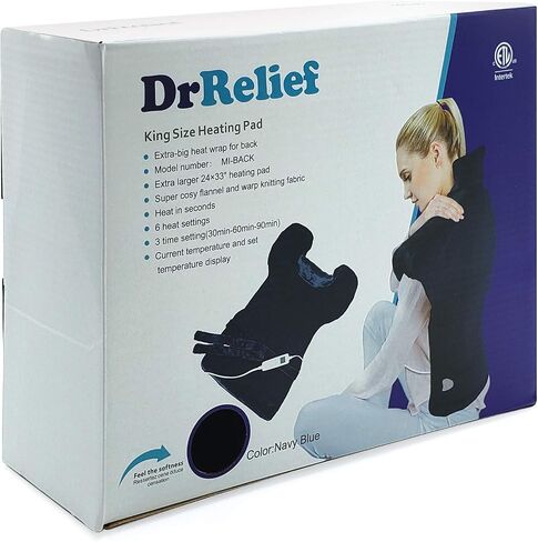 Extra Large Full Back Shoulders and Neck Heating Pad 24" x 33" Fast Heating Wrap with Auto Shut Off for Back, Neck and Shoulder, Abdomen, Waist Pain Relief, Dry/Moist Option (Navy) in Saudi Arabia