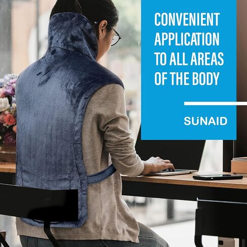 وسادة تدفئة كبيرة جدًا للظهر والأكتاف والرقبة مقاس 24 بوصة × 33 بوصة، غلاف تسخين سريع مع إيقاف تلقائي للظهر والرقبة والكتف والبطن وتخفيف آلام الخصر، خيار جاف/رطب (كحلي) in Kuwait