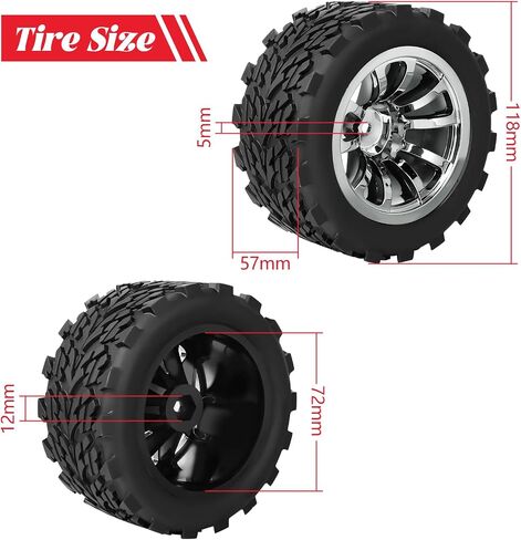 HobbyPark Pre-Glued RC Truck Tires and Chrome Wheels 12mm Hex 1/10 Scale for Traxxas Rustler 2wd Hoss 4x4 Stampede VXL Redcat Volcano EPX Pro 3S 4S Lipo Brushless, 4Pcs in Saudi Arabia