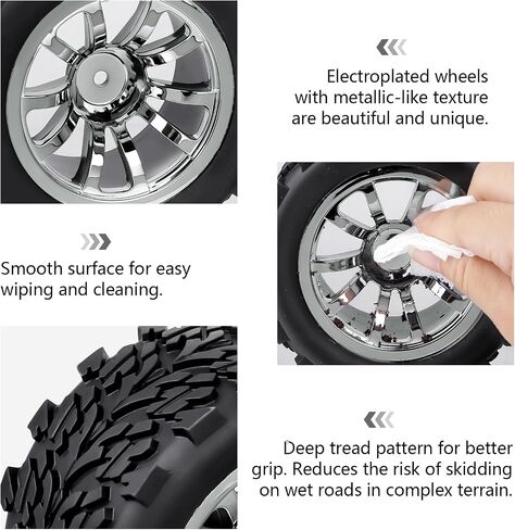 HobbyPark Pre-Glued RC Truck Tires and Chrome Wheels 12mm Hex 1/10 Scale for Traxxas Rustler 2wd Hoss 4x4 Stampede VXL Redcat Volcano EPX Pro 3S 4S Lipo Brushless, 4Pcs in Saudi Arabia