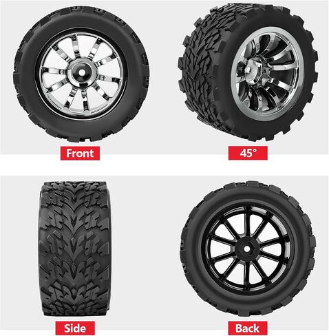 HobbyPark Pre-Glued RC Truck Tires and Chrome Wheels 12mm Hex 1/10 Scale for Traxxas Rustler 2wd Hoss 4x4 Stampede VXL Redcat Volcano EPX Pro 3S 4S Lipo Brushless, 4Pcs in Saudi Arabia