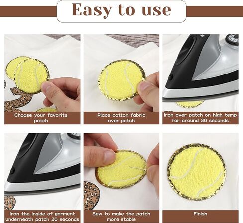 8 PCS Yellow Tennis Patches Iron on Chenille Patches Sports Iron on Patches Gold Edges Sport Sew On Cloth Embroidered Patches Tennis Applique Tennis Iron On Patches for DIY Clothing Repair Decorative in Saudi Arabia