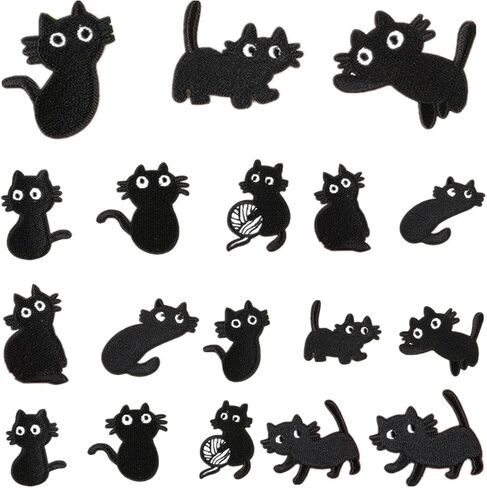 Black Cat Embroidered Patches for Clothing Naughty Cat Sewing Repair Patches Embroidery Appliques for Teen/Kids,18 Pcs Iron on Patches for Backpacks Jeans Hats Jackets in Kuwait