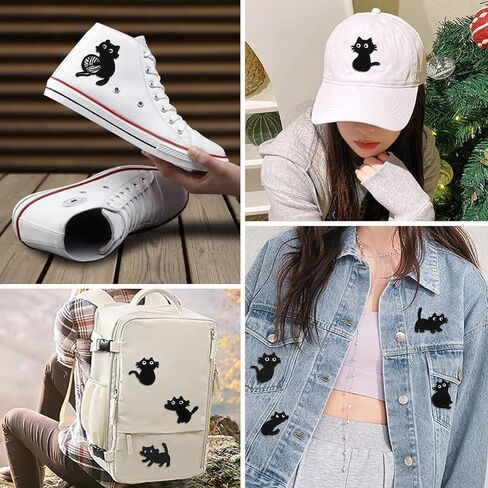 Black Cat Embroidered Patches for Clothing Naughty Cat Sewing Repair Patches Embroidery Appliques for Teen/Kids,18 Pcs Iron on Patches for Backpacks Jeans Hats Jackets in Kuwait