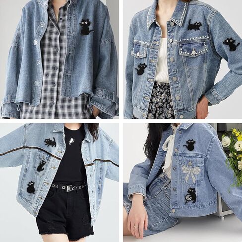 Black Cat Embroidered Patches for Clothing Naughty Cat Sewing Repair Patches Embroidery Appliques for Teen/Kids,18 Pcs Iron on Patches for Backpacks Jeans Hats Jackets in Kuwait